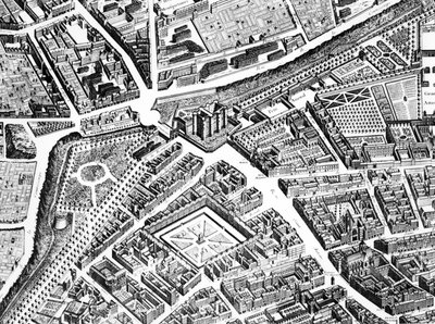 The Bastille, the Place Royale now Place des Vosges and the Rue Saint-Antoine, detail from the Plan of Paris, known as the Plan de Turgot, engraved by Claude Lucas (detail) by Louis Bretez